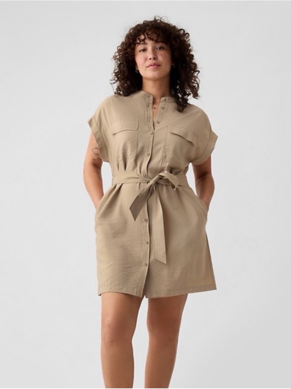 GAP Beige Tie-Waist Shirt Dress